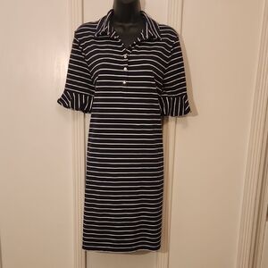 Chico's Navy and White Striped Polo Dress